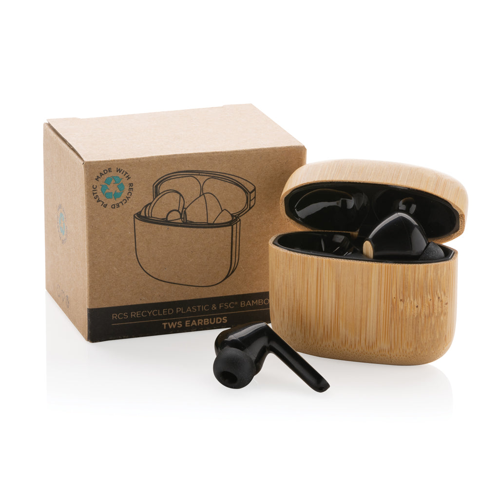 Bamboo TWS earbuds with RCS recycled plastic - Brown