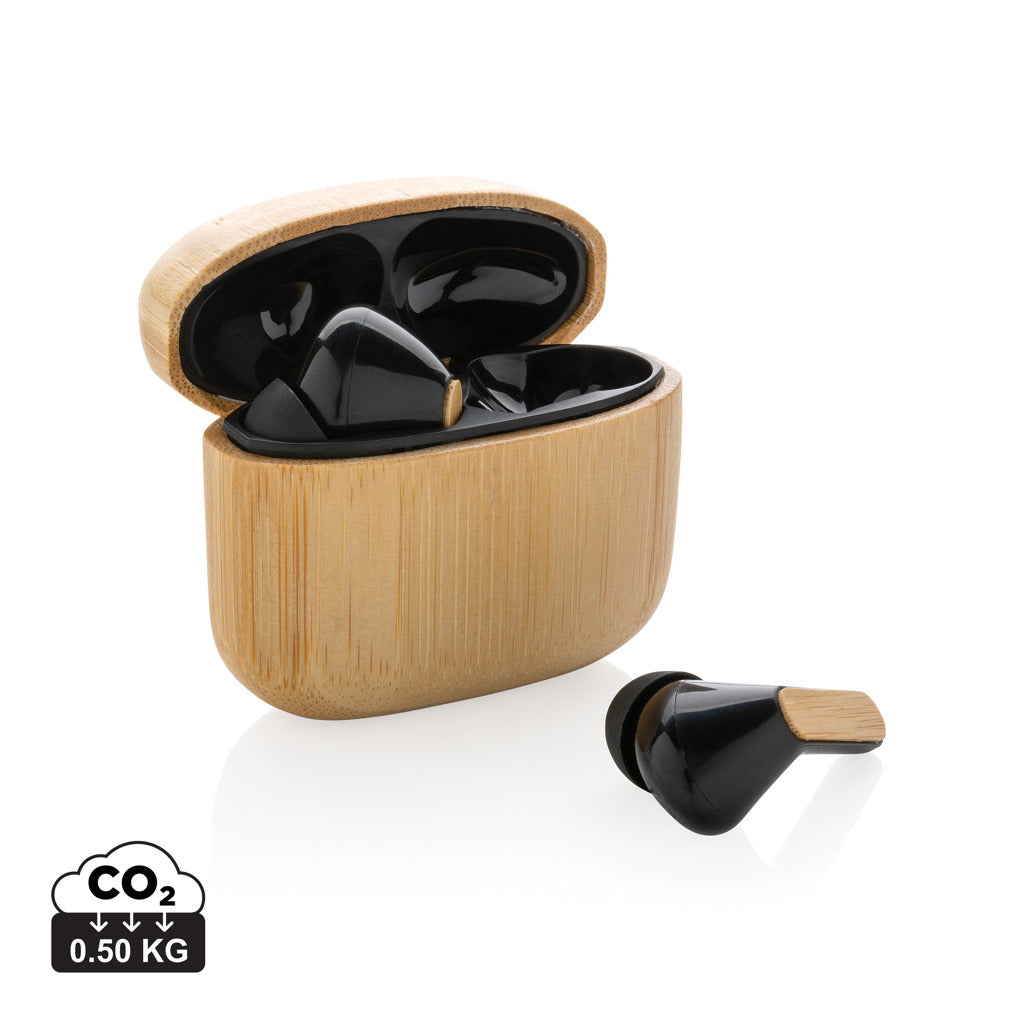 Bamboo TWS earbuds with RCS recycled plastic - Brown