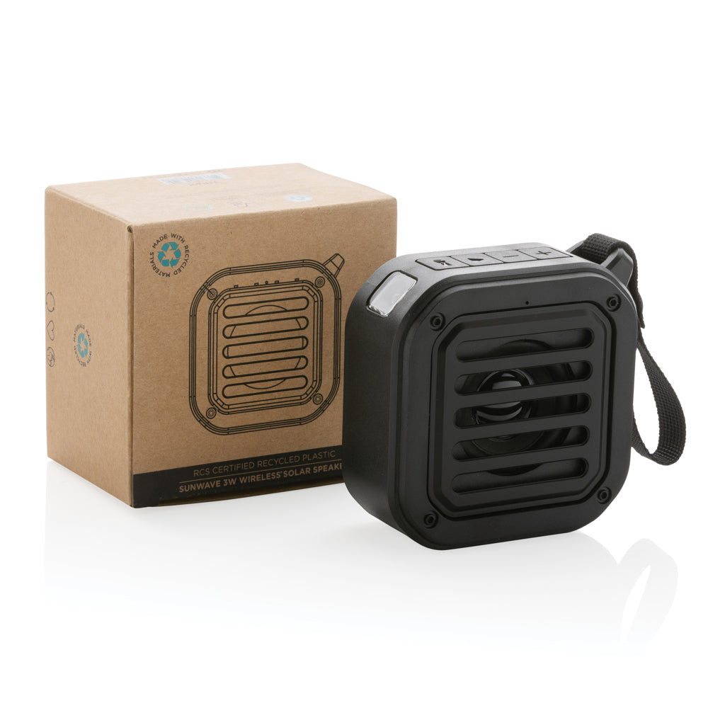 3W RCS recycled plastic wireless sunwave solar speaker - Black