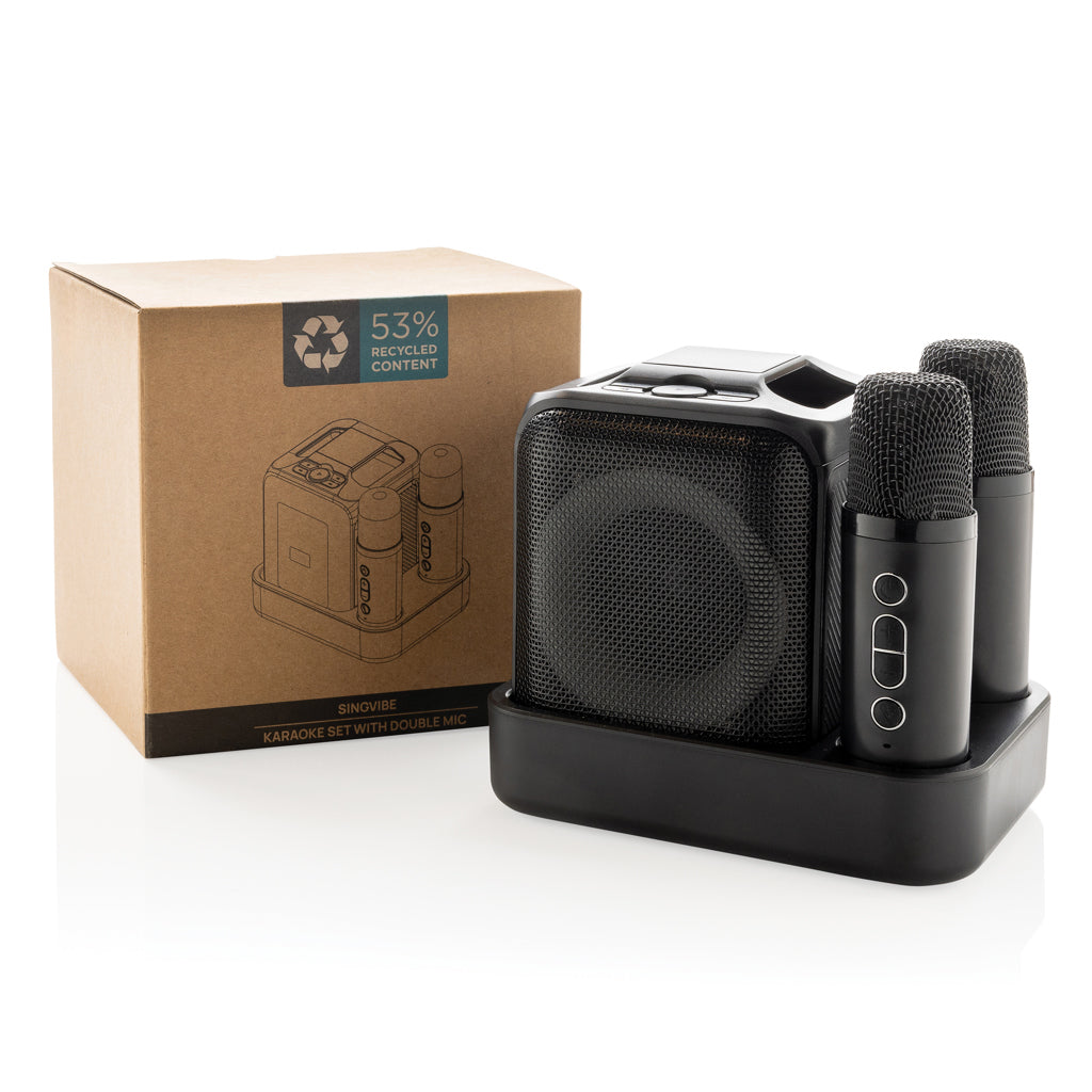 Singvibe RCS recycled plastic karaoke set with double mic - Black