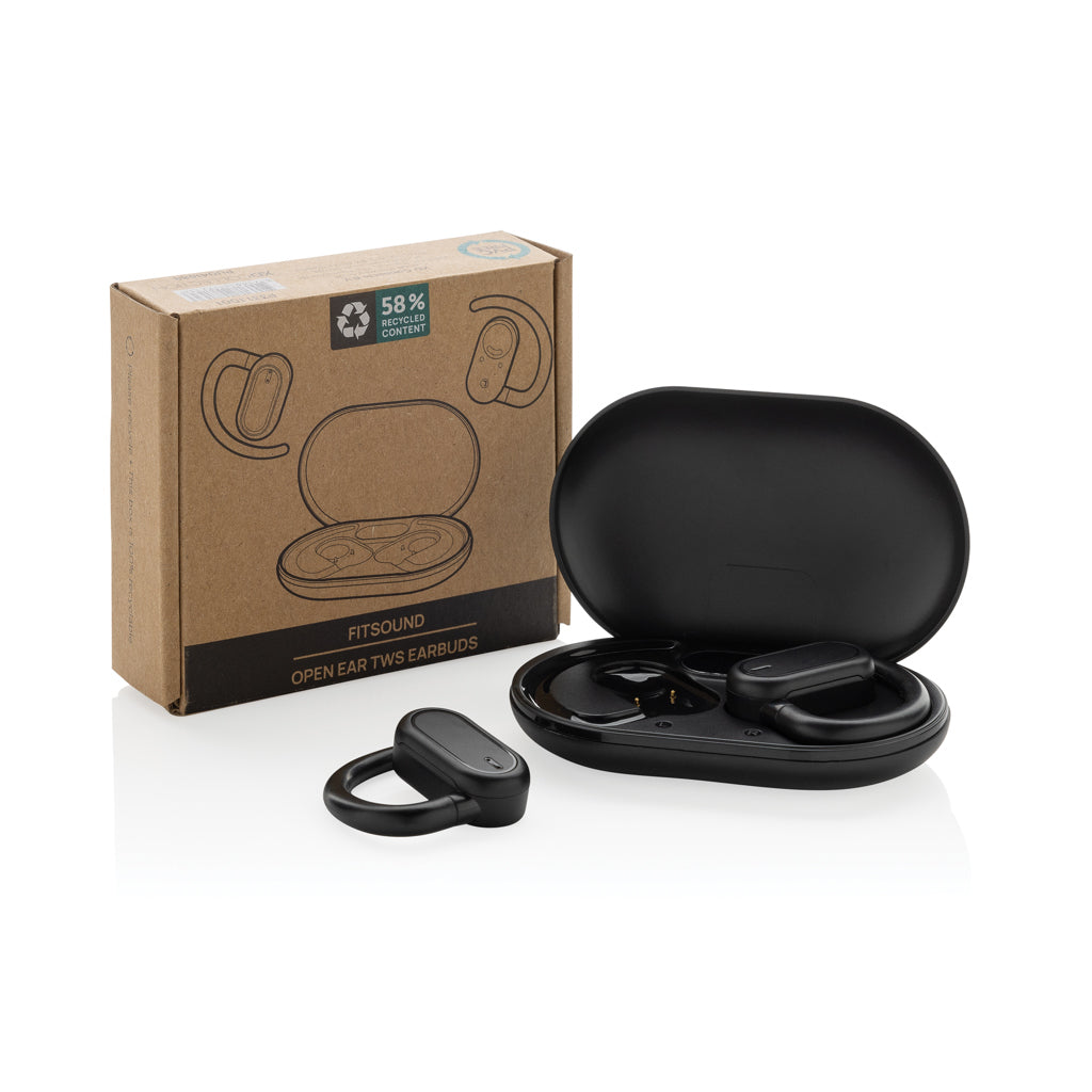 Fitsound RCS recycled plastic open ear TWS earbuds - Black