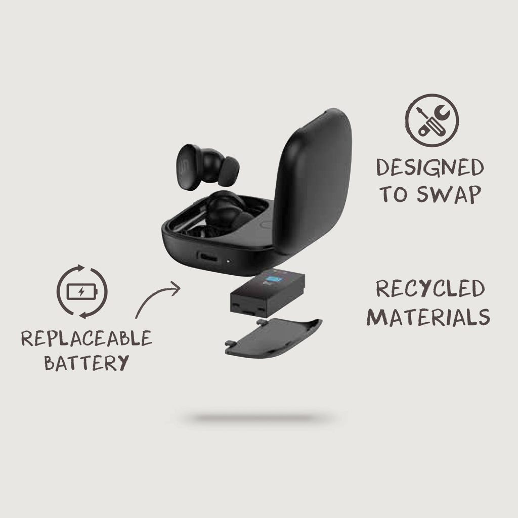 Lakewood RCS recycled and repairable wireless earbuds - Black