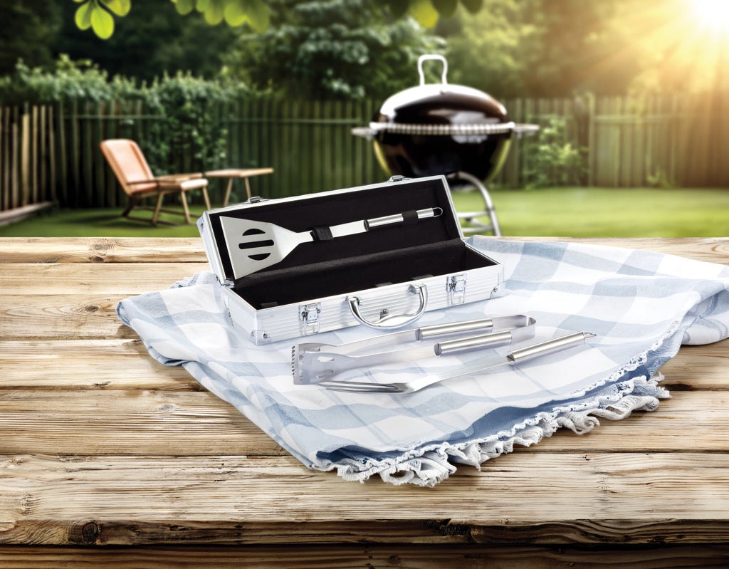 3 pcs barbecue set in aluminium box - Silver
