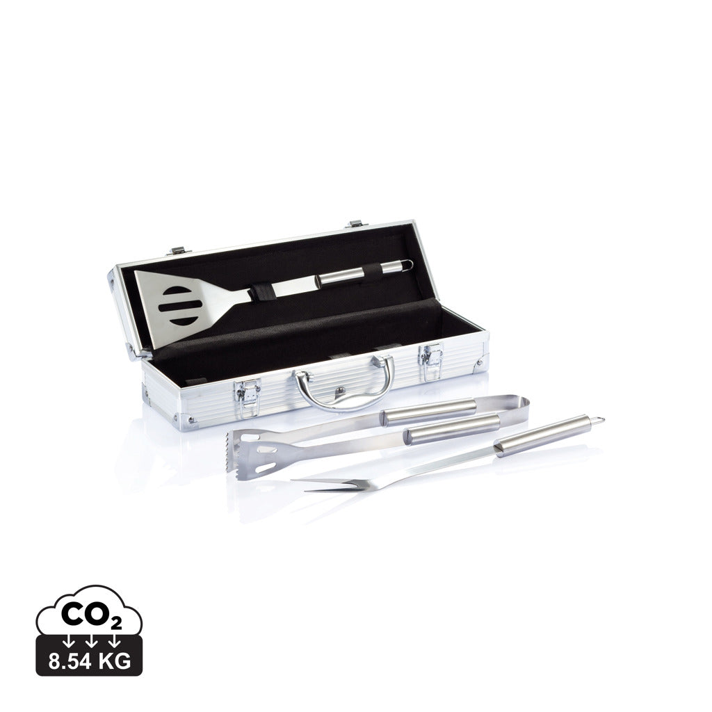 3 pcs barbecue set in aluminium box - Silver