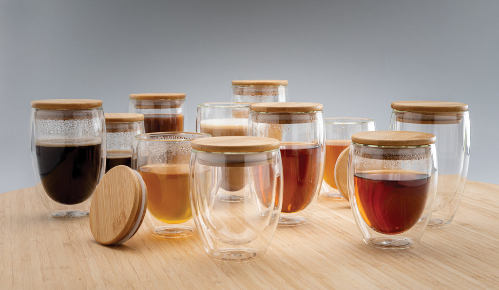 Double wall borosilicate glass with bamboo lid 250ml 2pc set - Transparent