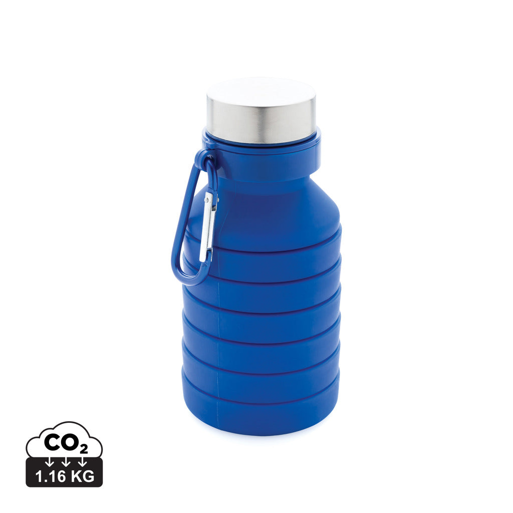 Leakproof collapsible silicone bottle with lid - Blue