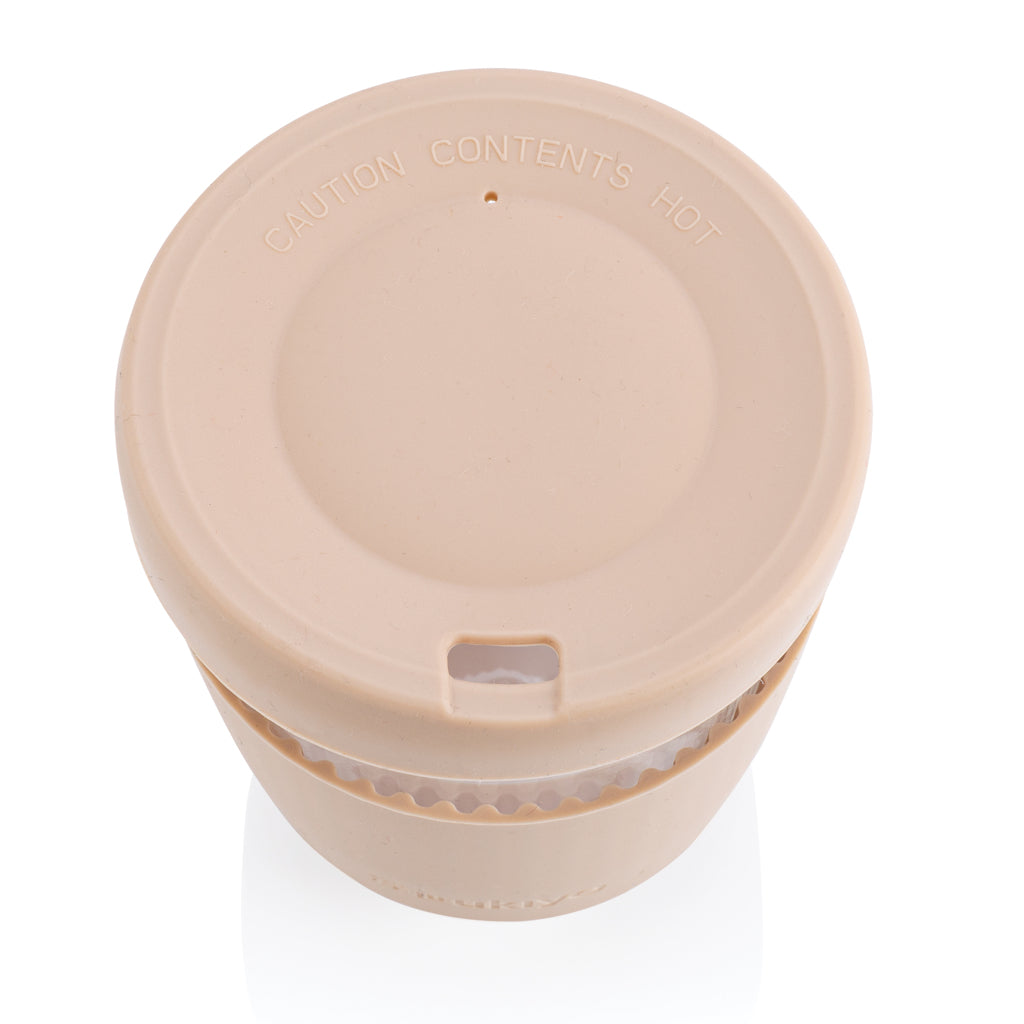 Ukiyo borosilicate glass with silicone lid and sleeve - Brown