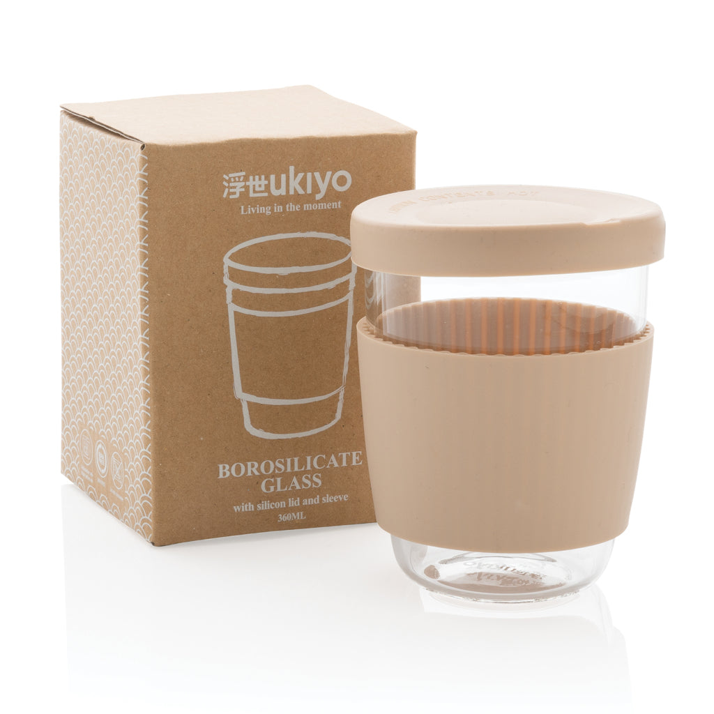 Ukiyo borosilicate glass with silicone lid and sleeve - Brown