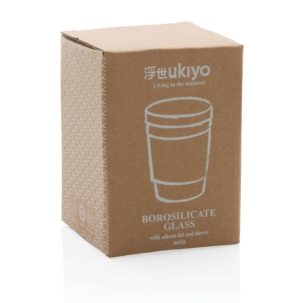 Ukiyo borosilicate glass with silicone lid and sleeve - Brown