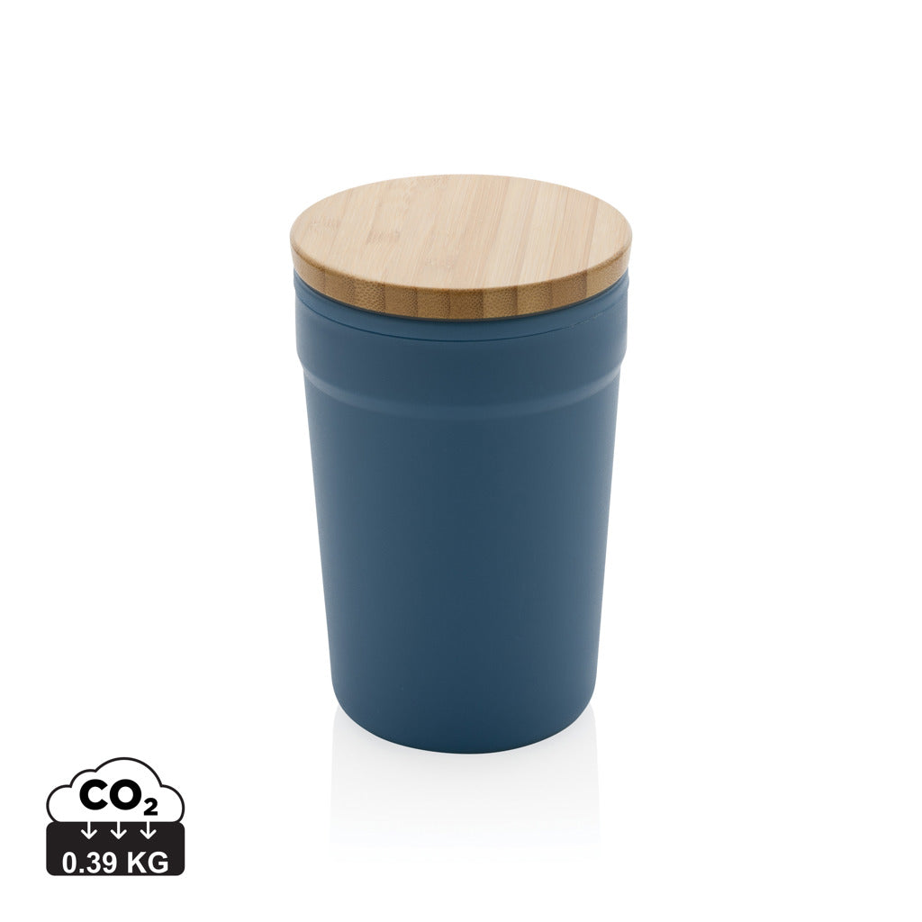 GRS certified recycled PP mug with bamboo lid - Blue