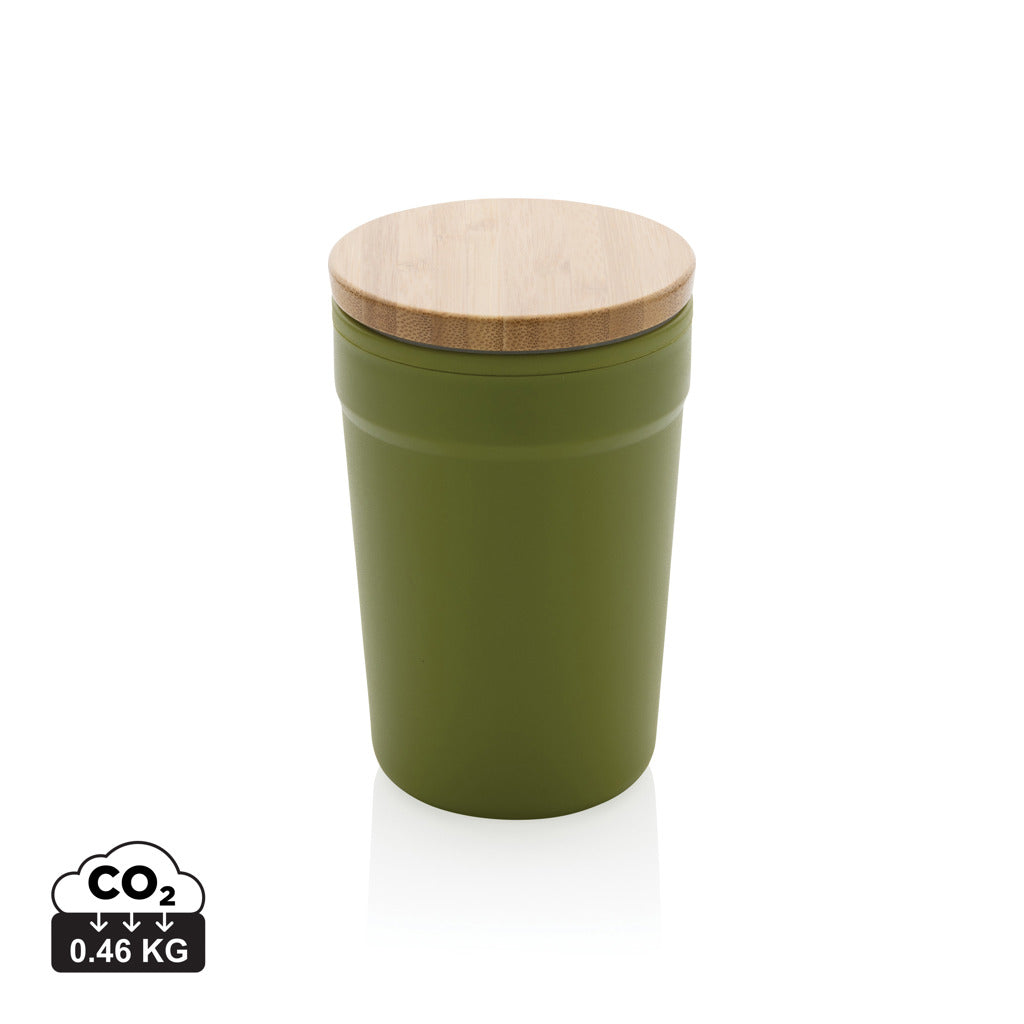 GRS certified recycled PP mug with bamboo lid - Green
