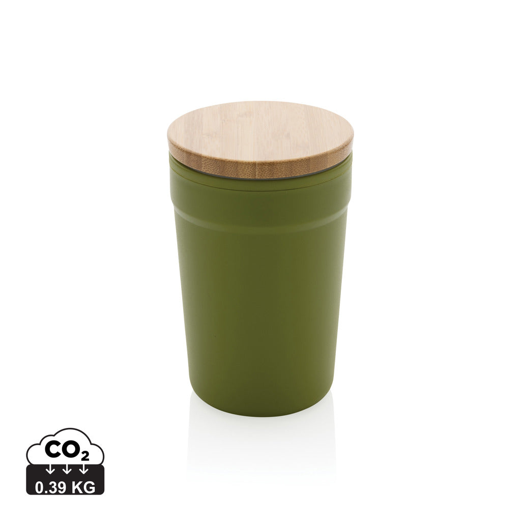 GRS certified recycled PP mug with bamboo lid - Green