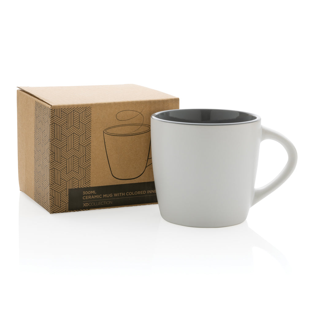 Ceramic mug with coloured inner 300ml - White