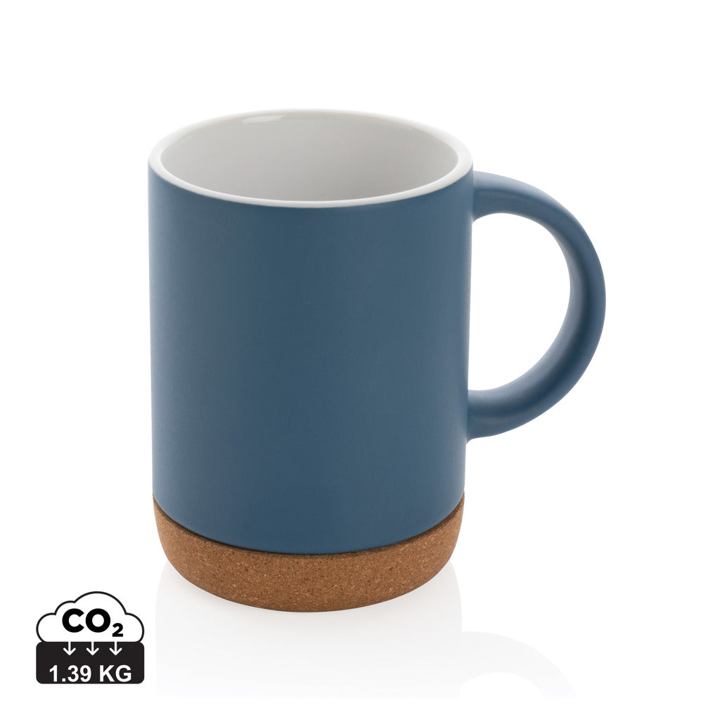 Ceramic mug with cork base 280ml - Blue