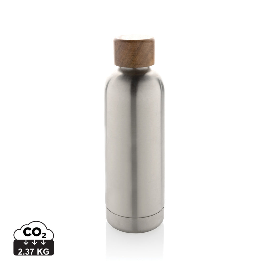 Wood RCS certified recycled stainless steel vacuum bottle - Silver