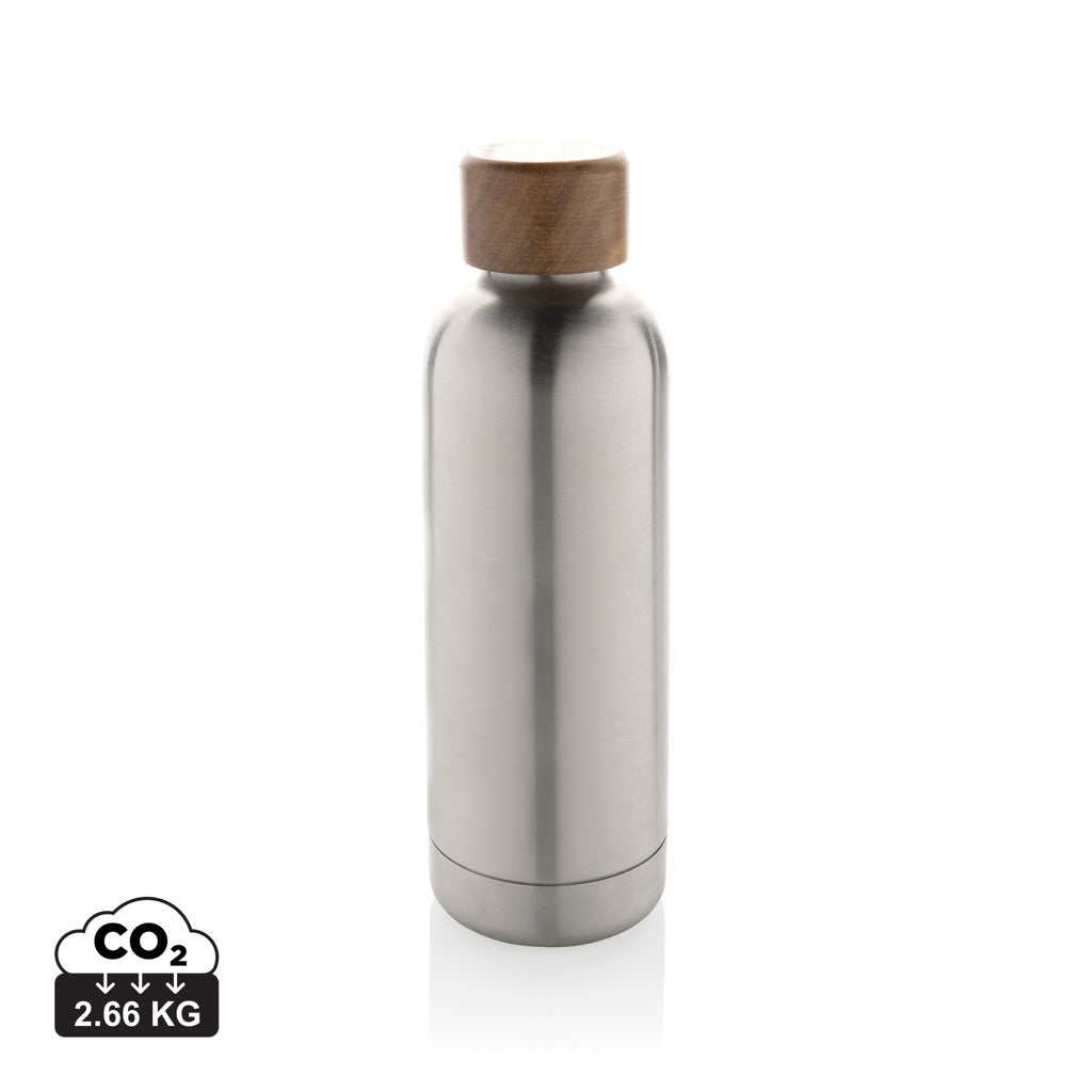 Wood RCS certified recycled stainless steel vacuum bottle - Silver