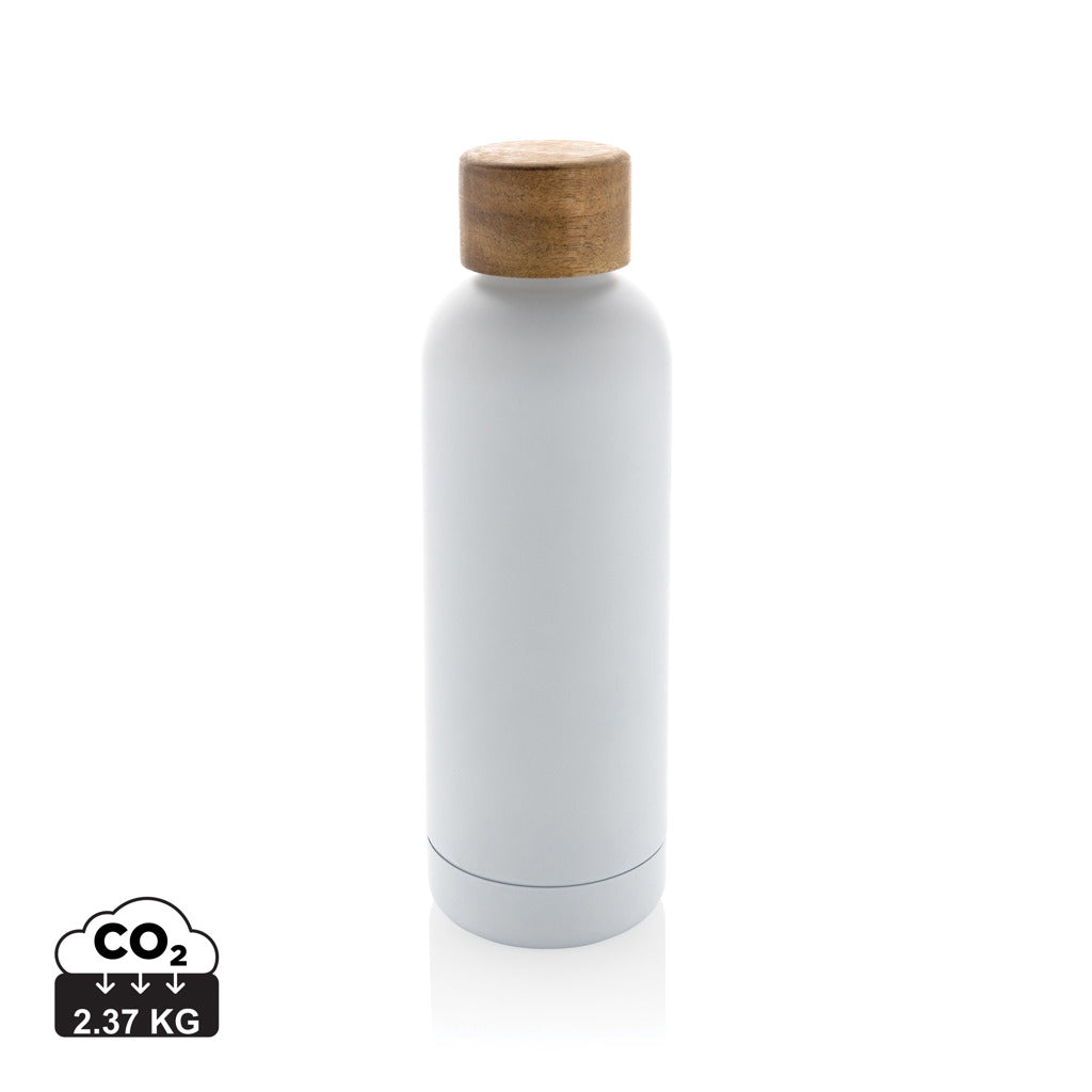 Wood RCS certified recycled stainless steel vacuum bottle - White