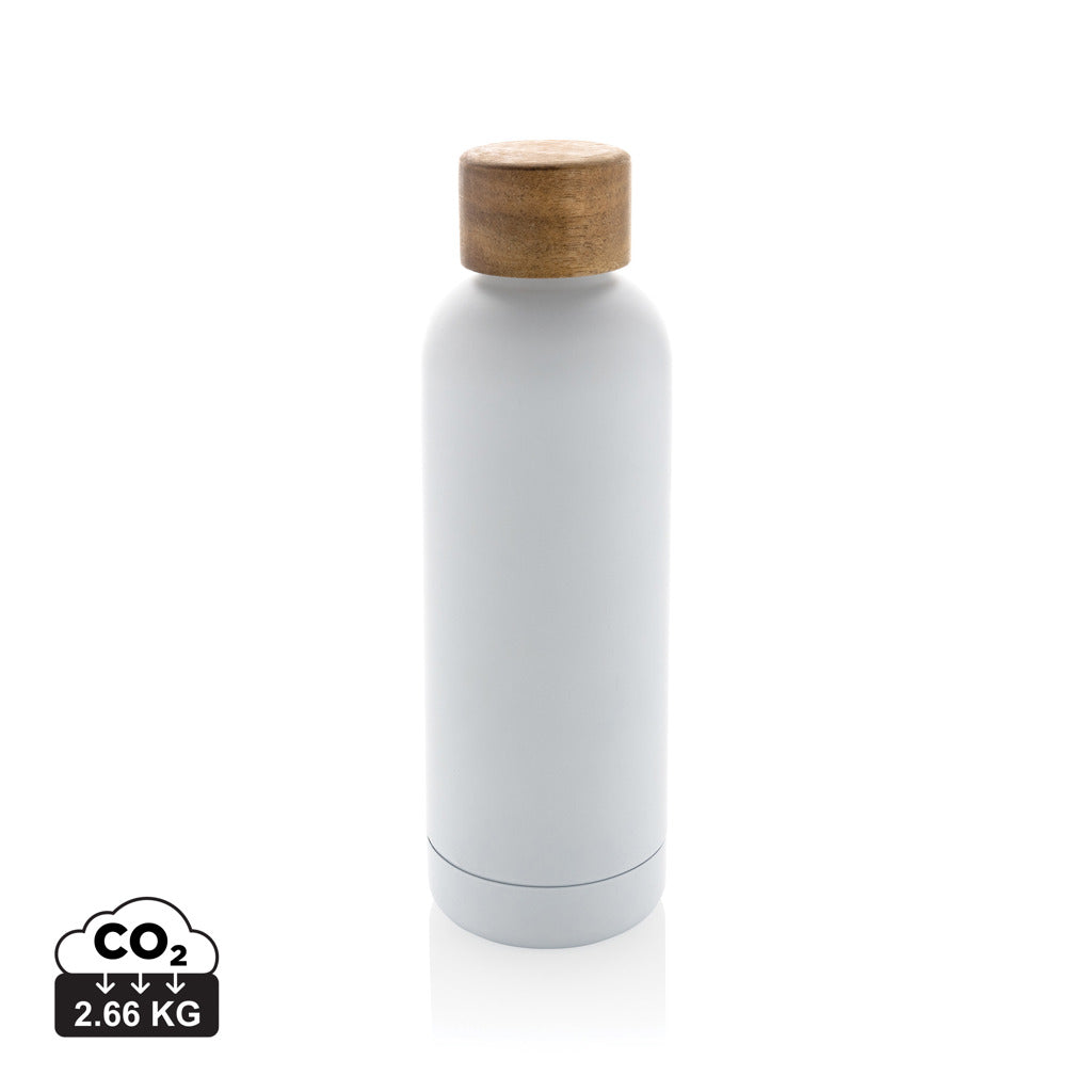Wood RCS certified recycled stainless steel vacuum bottle - White