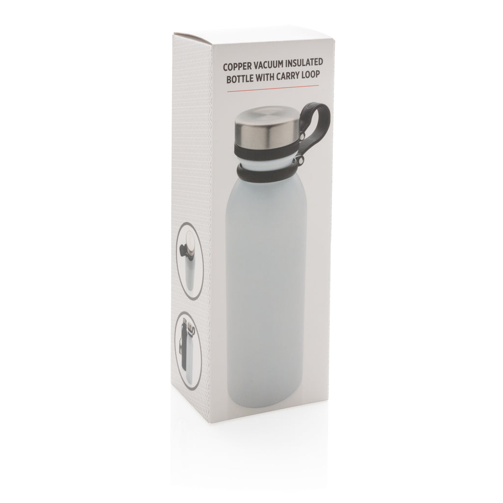 Copper vacuum insulated bottle with carry loop - White