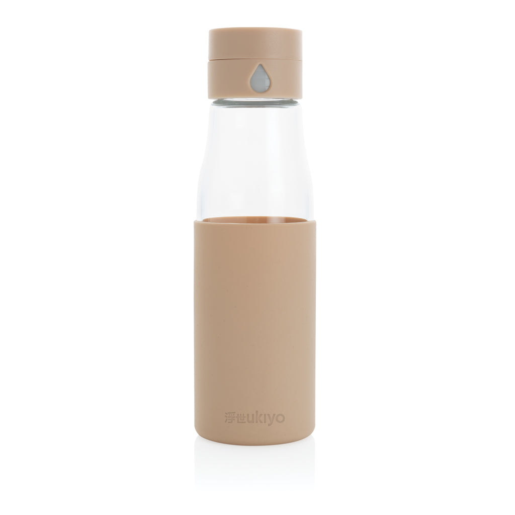 Ukiyo glass hydration tracking bottle with sleeve - Brown