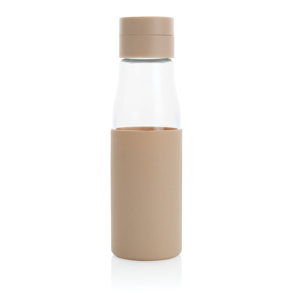 Ukiyo glass hydration tracking bottle with sleeve - Brown