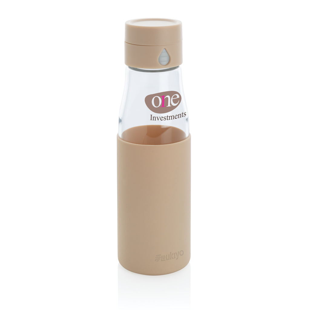 Ukiyo glass hydration tracking bottle with sleeve - Brown