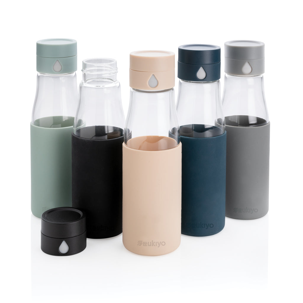 Ukiyo glass hydration tracking bottle with sleeve - Brown