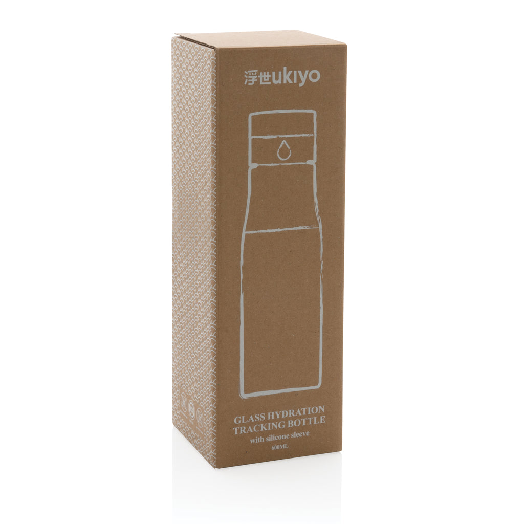 Ukiyo glass hydration tracking bottle with sleeve - Brown
