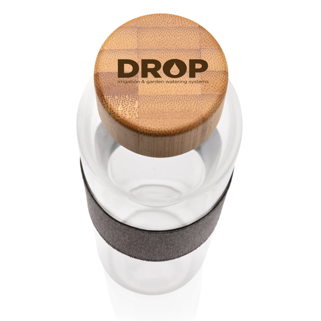 Impact borosilicate glass bottle with bamboo lid - Transparent