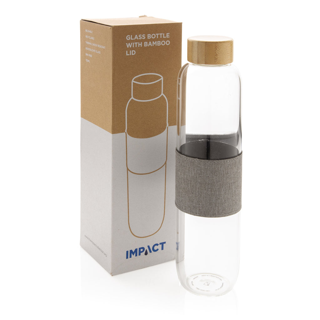 Impact borosilicate glass bottle with bamboo lid - Transparent