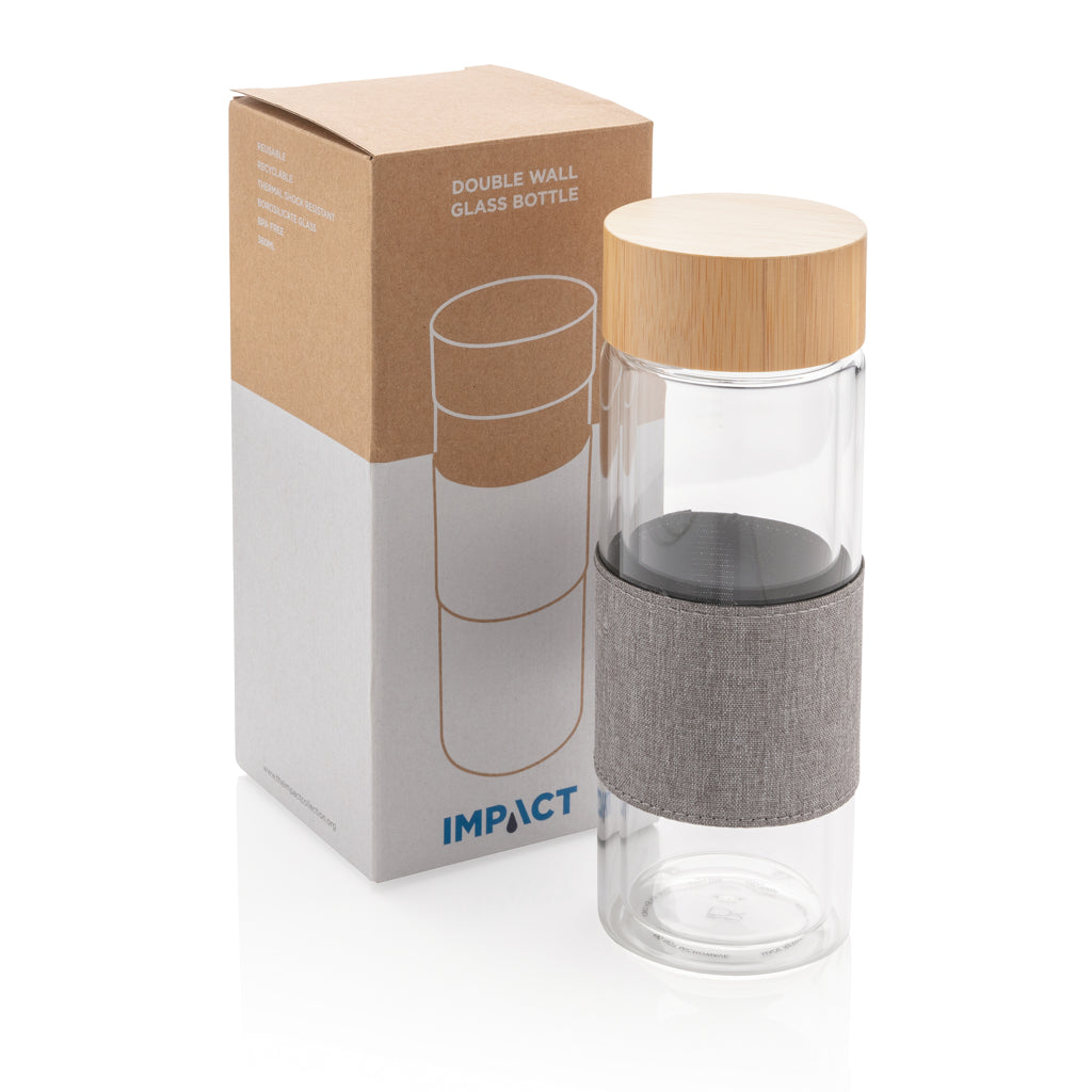 Impact double wall borosilicate glass bottle - Transparent