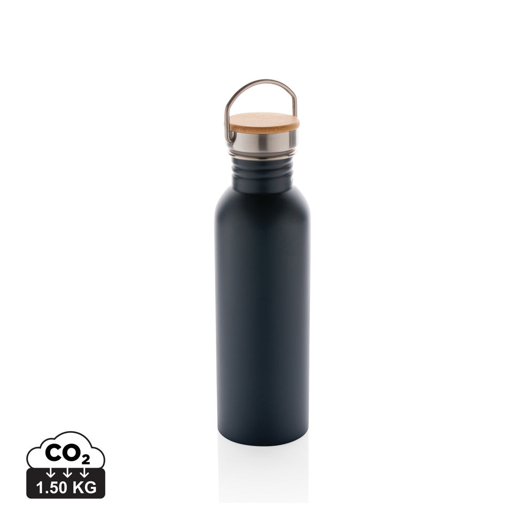 Modern stainless steel bottle with bamboo lid - Blue