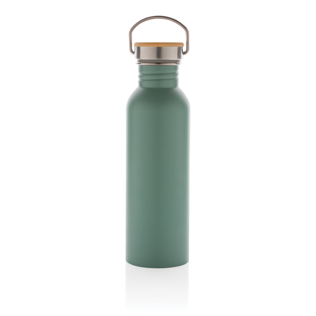 Modern stainless steel bottle with bamboo lid - Green