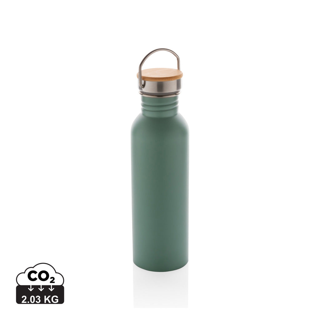 Modern stainless steel bottle with bamboo lid - Green