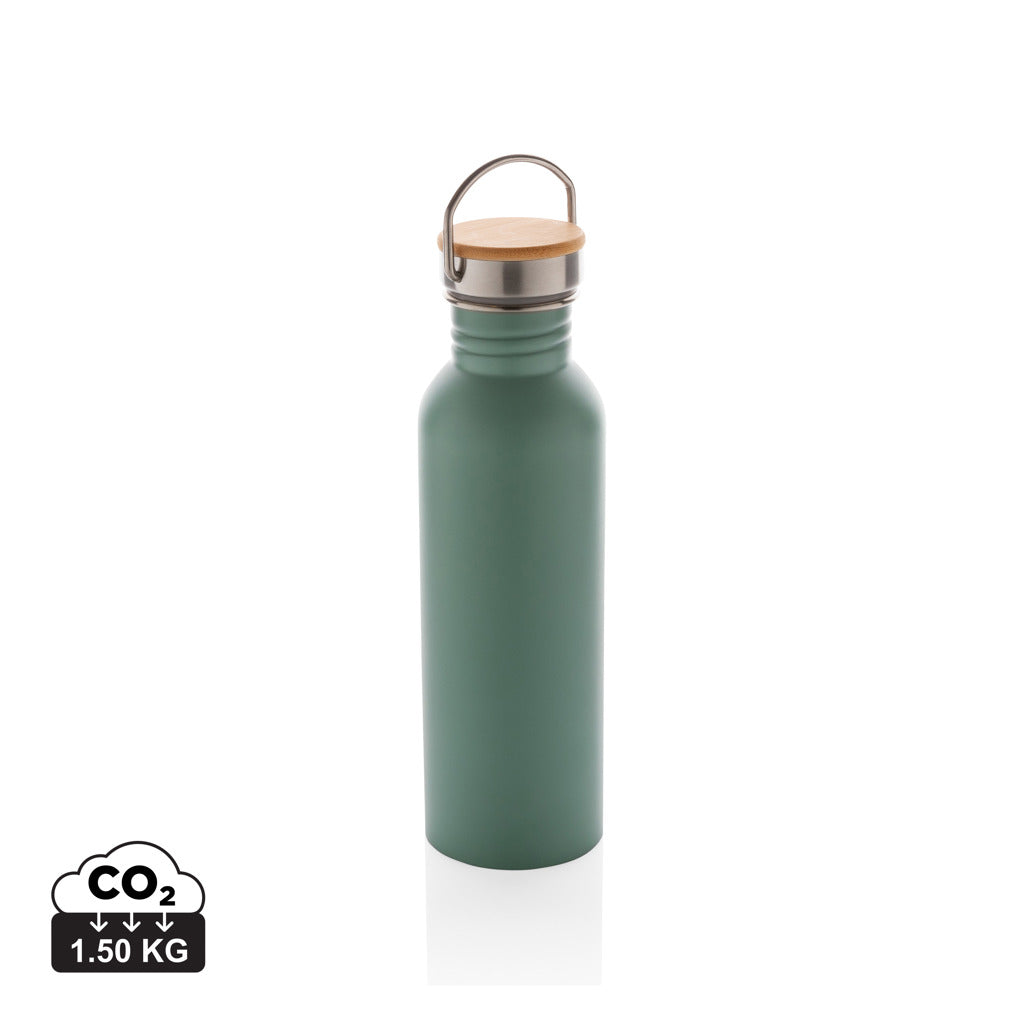 Modern stainless steel bottle with bamboo lid - Green