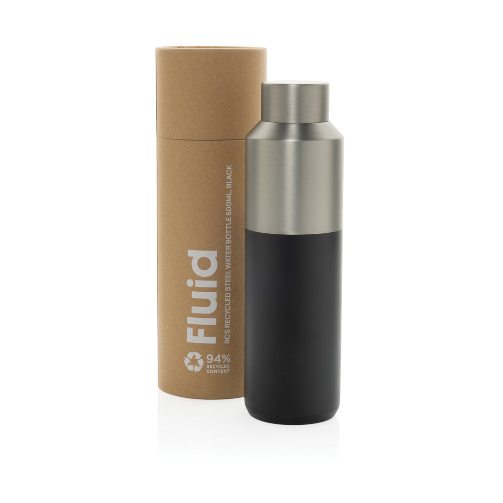 Fluid RCS certified recycled steel water bottle 600ml - Black