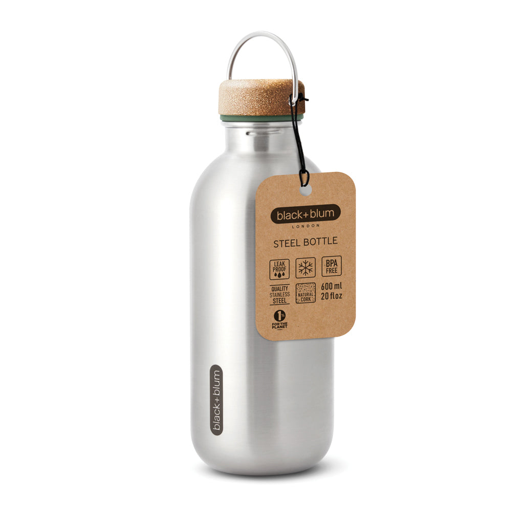 Black+Blum Steel Water Bottle 600ml - Olive Green