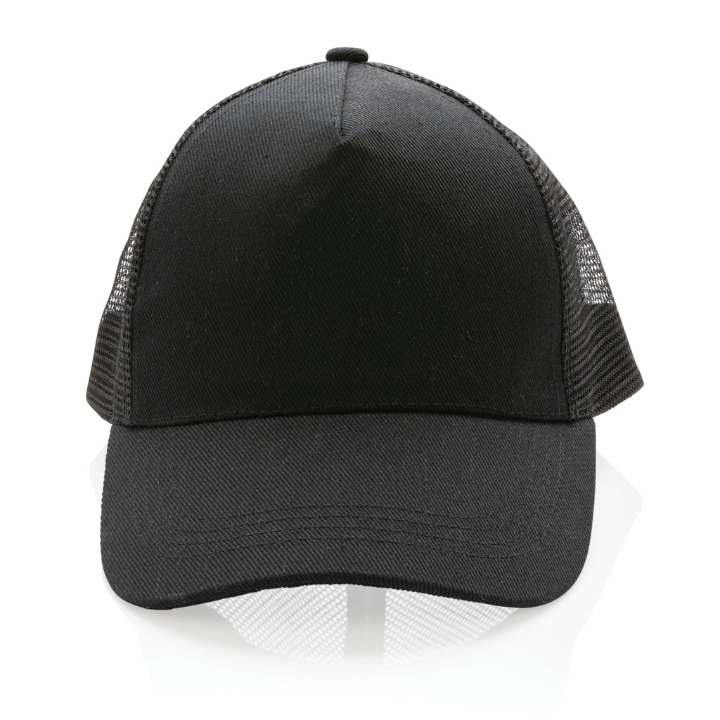 Impact AWARE™ Brushed rcotton 5 panel trucker cap 190gr - Black