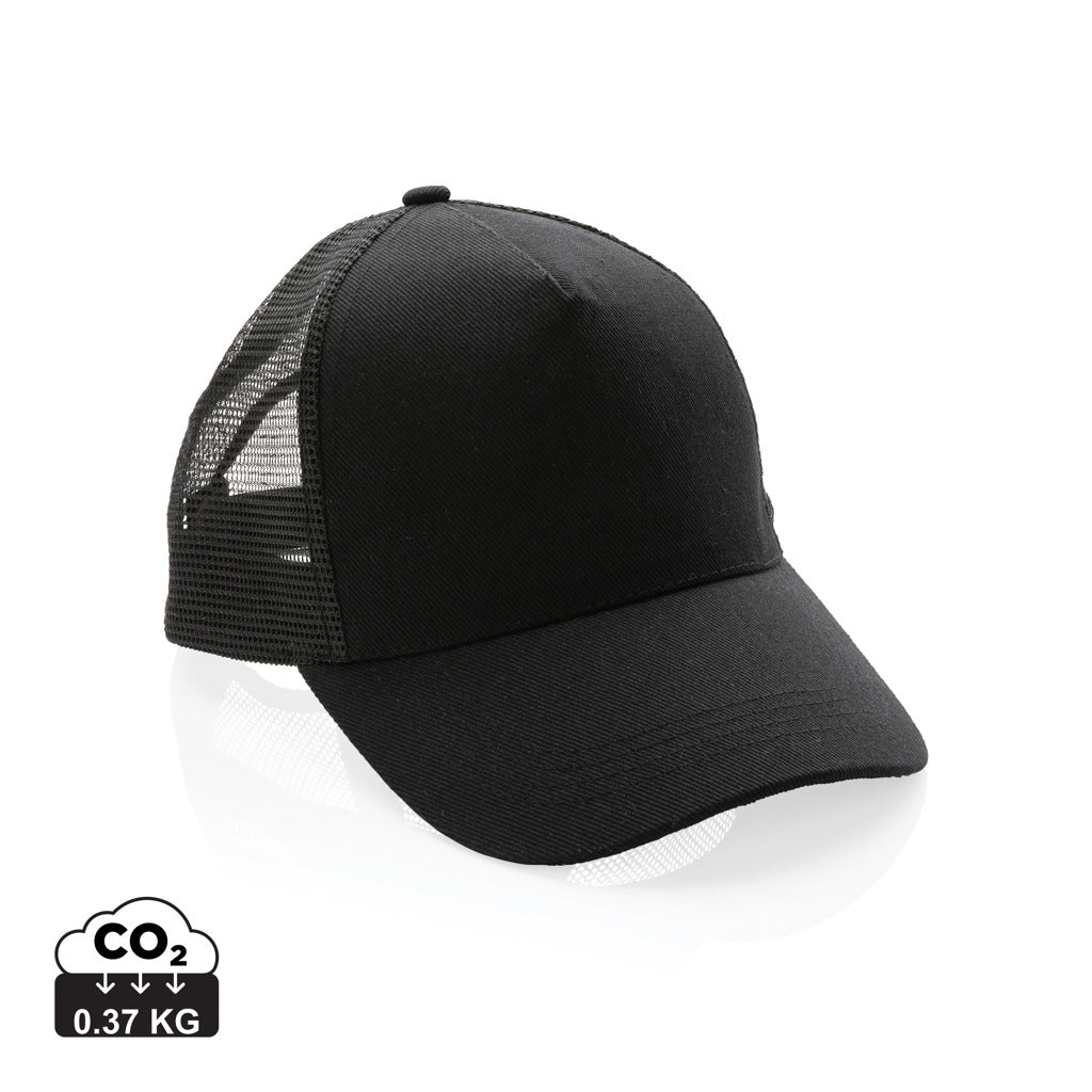 Impact AWARE™ Brushed rcotton 5 panel trucker cap 190gr - Black