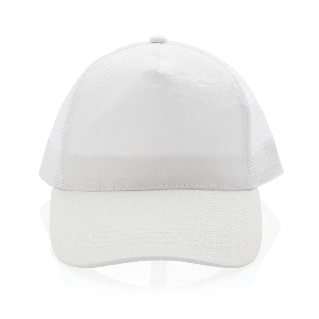 Impact AWARE™ Brushed rcotton 5 panel trucker cap 190gr - White