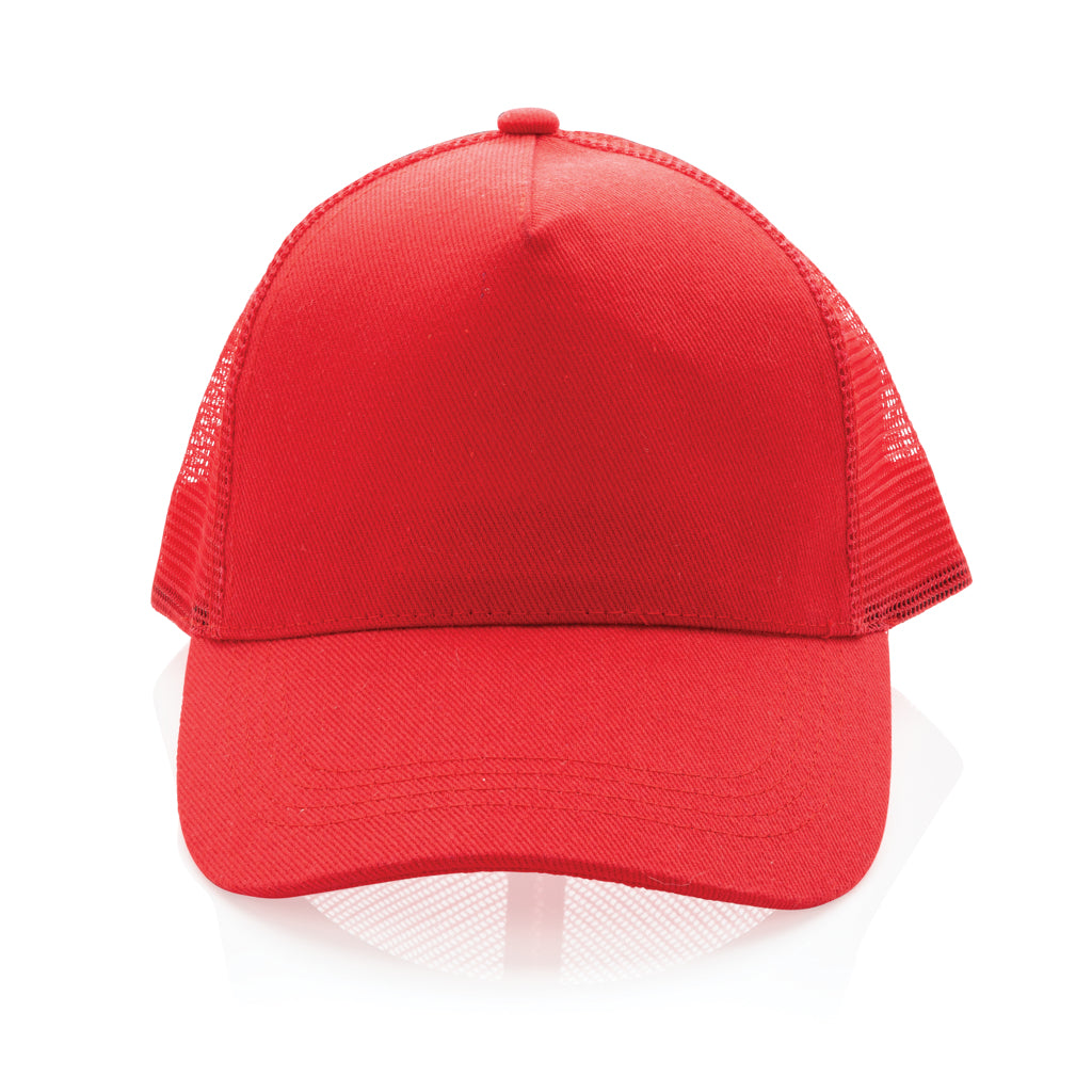 Impact AWARE™ Brushed rcotton 5 panel trucker cap 190gr - Red