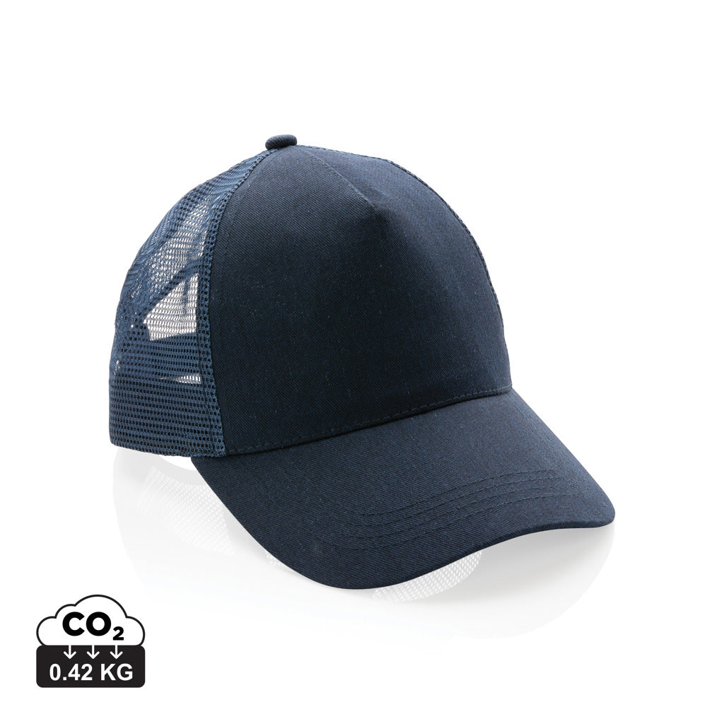 Impact AWARE™ Brushed rcotton 5 panel trucker cap 190gr - Navy