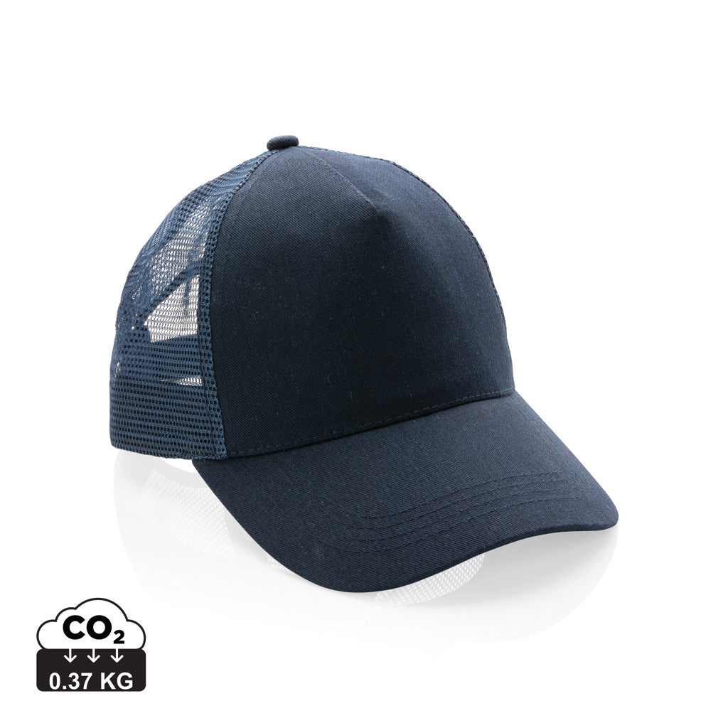 Impact AWARE™ Brushed rcotton 5 panel trucker cap 190gr - Navy