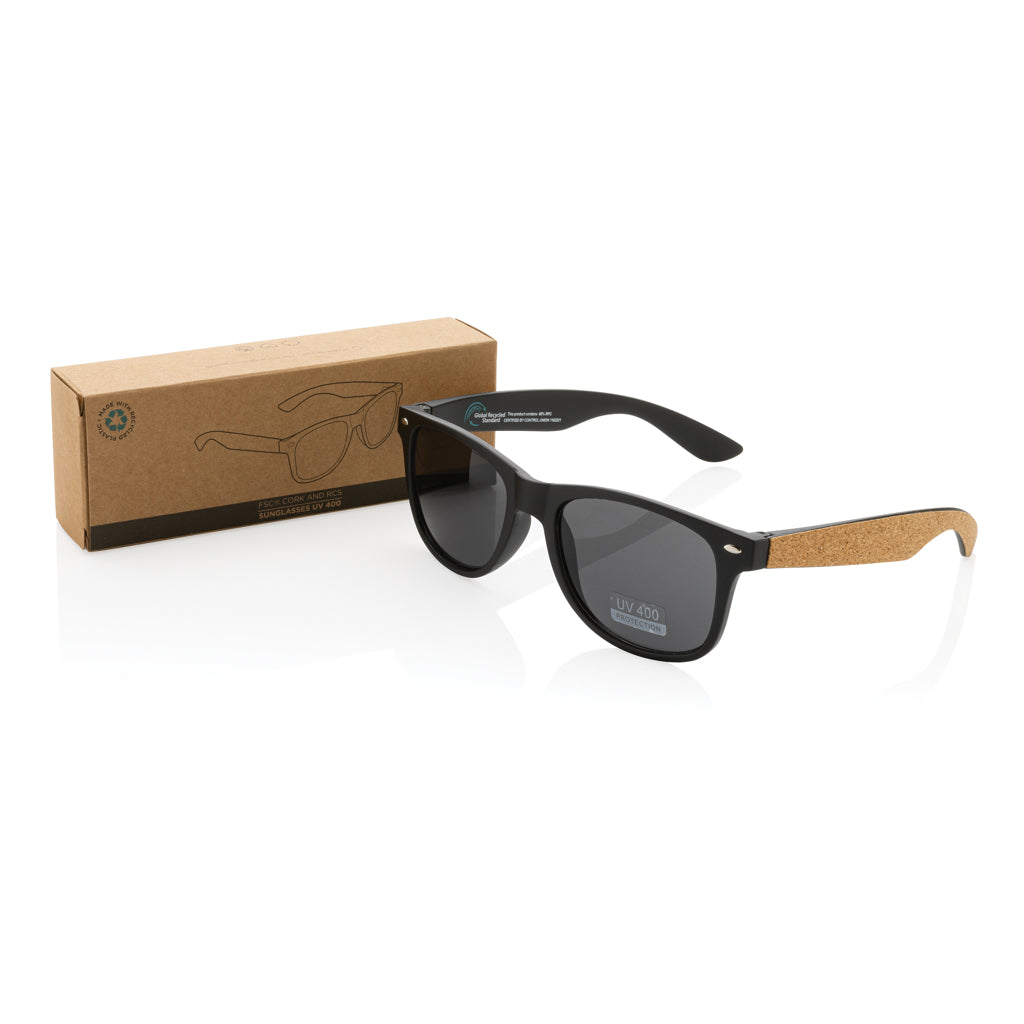 GRS recycled PC plastic sunglasses with cork - Black