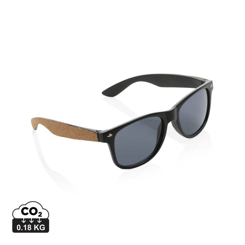 GRS recycled PC plastic sunglasses with cork - Black