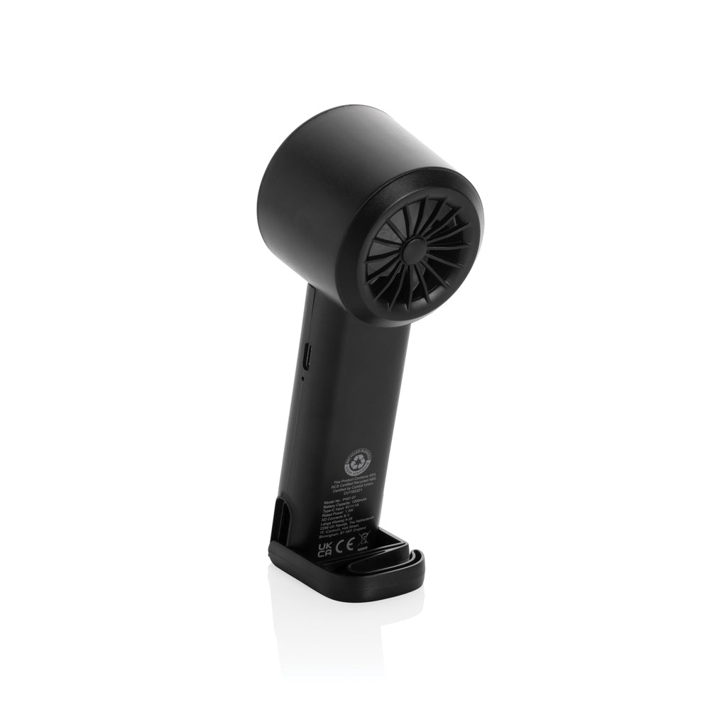Twist RCS recycled plastic re-chargeable portable fan - Black