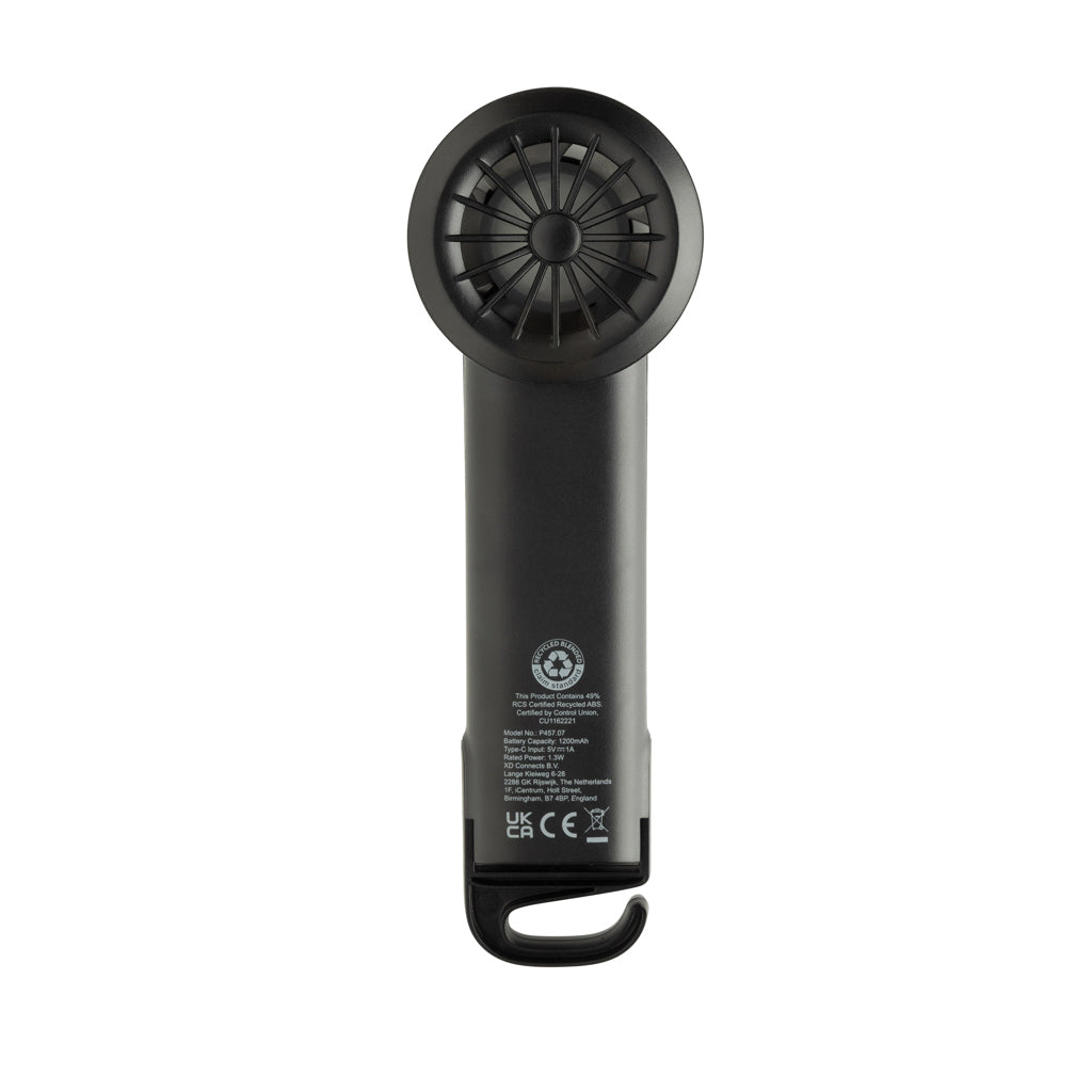 Twist RCS recycled plastic re-chargeable portable fan - Black