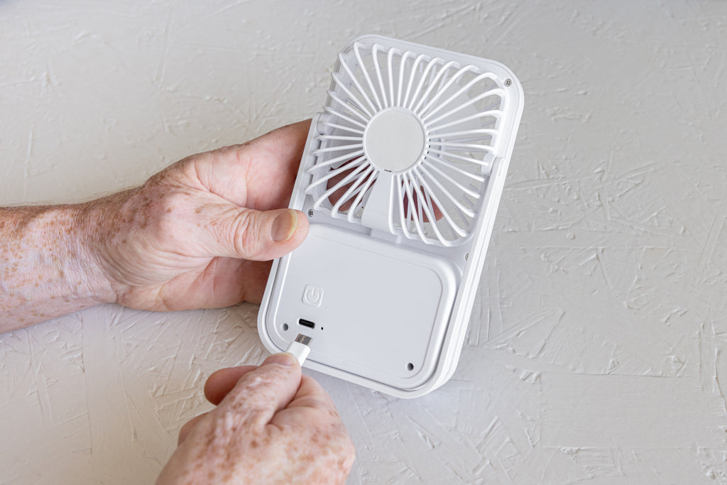 Aervina RCS recycled plastic re-chargeable desk fan - White