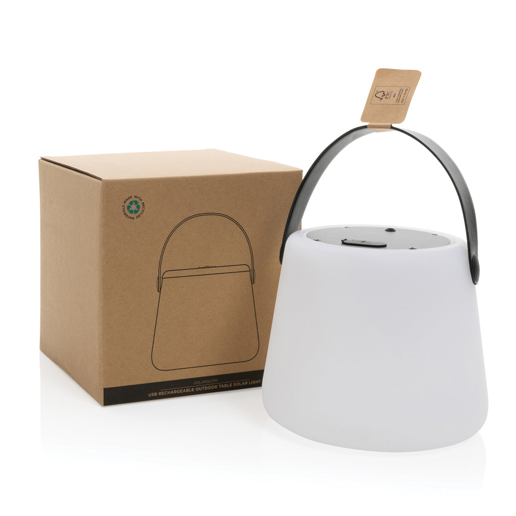 SolarGlow RCS recycled ABS USB-rechargeable outdoor light - White