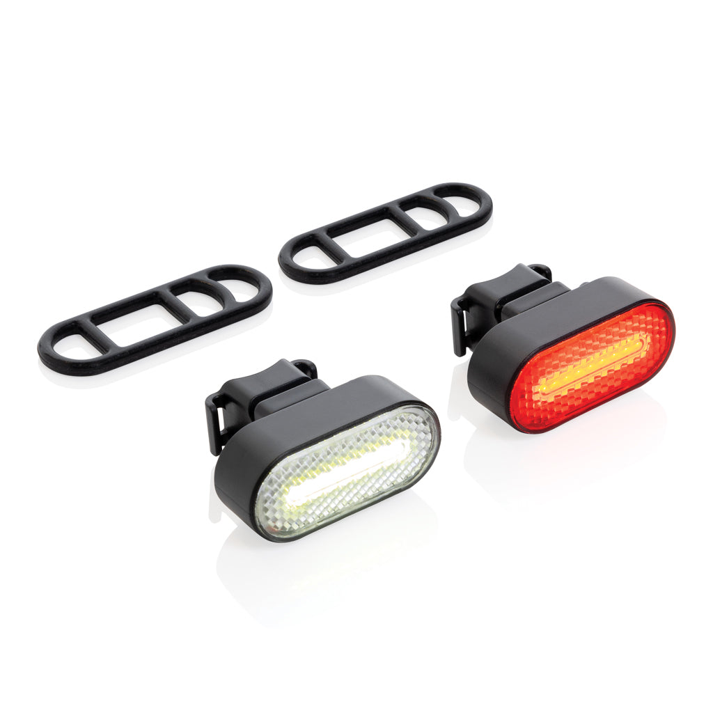 Lumino RCS recycled plastic USB re-chargeable bike light set - Black